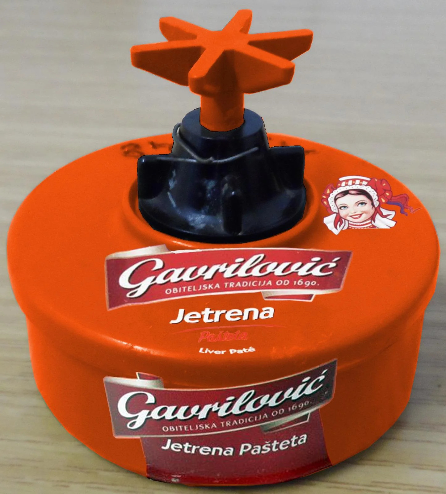 Meme image of a mine with pâté packaging for Bosnian Minesweeper.